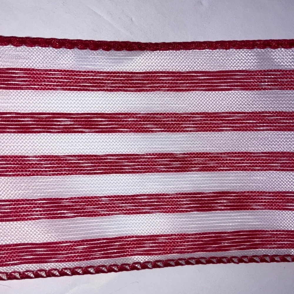 Red‎ and White Striped Wired Edge Ribbon 9 Roll Set 2.5” width 30’ each Roll